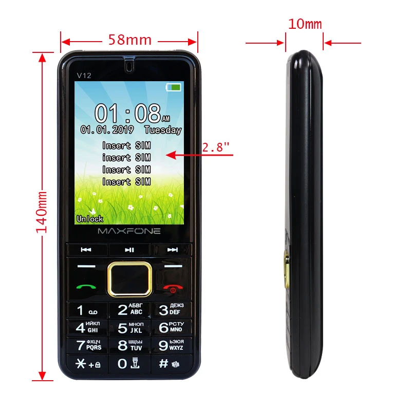 GSM 4 SIM Cards Four Standby Portable Radio MP3 MP4 Camera Big Torch Recorder China Cheap Telephones Russian Keyboard